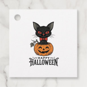 Vintage Halloween Black Cat Pumpkin Shirt Design_1 Favour Tags