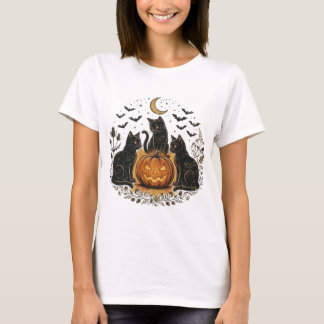 Vintage Halloween Black Cat & Pumpkin T-shirt