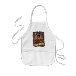 Vintage Halloween Black Cat Pumpkin Witch Spooky T Kids Apron