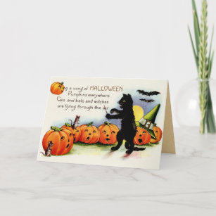 Vintage Halloween, Black Cat, Pumpkins Card