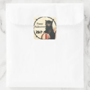 Vintage HALLOWEEN Black Cat RSVP Square Sticker