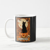 Vintage Halloween Black Cat Spooky Pumpkin Art