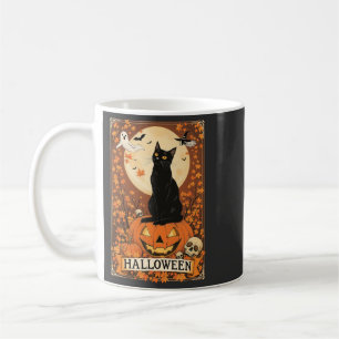 Vintage Halloween Black Cat Spooky Pumpkin Art Coffee Mug