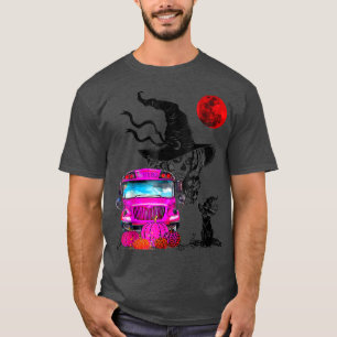 Vintage Halloween Black Cat Witch Moon & Pink Scho T-Shirt