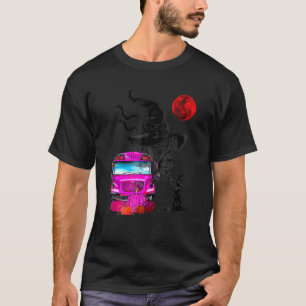 Vintage Halloween Black Cat Witch Moon Pink School T-Shirt