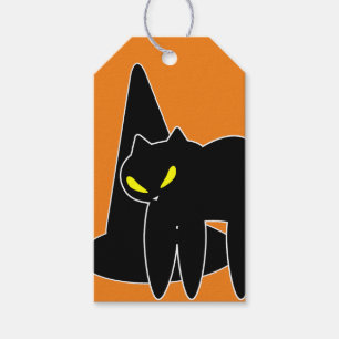 Vintage Halloween Black Cat Witch Orange Gift Tags