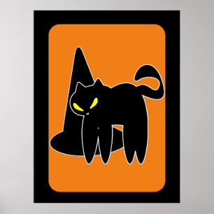 Vintage Halloween Black Cat Witch Poster