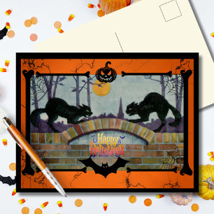 Vintage Halloween Black Cats Holiday Postcard