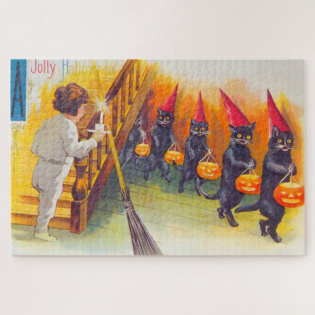 Vintage Halloween Black Cats  Jigsaw Puzzle (Horizontal)