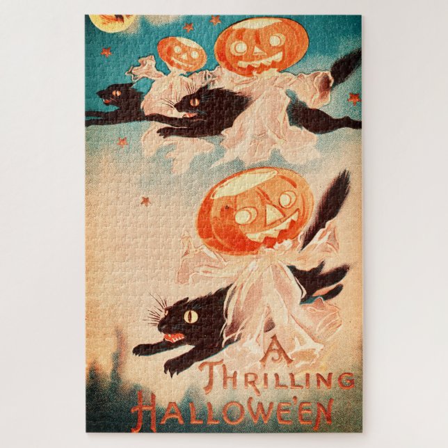 Vintage Halloween Black Cats Jigsaw Puzzle (Vertical)