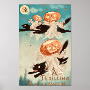 Vintage Halloween Black Cats Poster