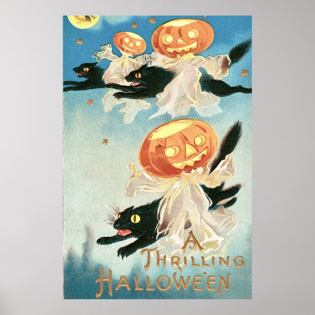 Vintage Halloween Black Cats Poster (Front)