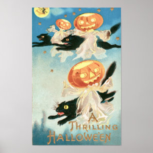 Vintage Halloween Black Cats Poster