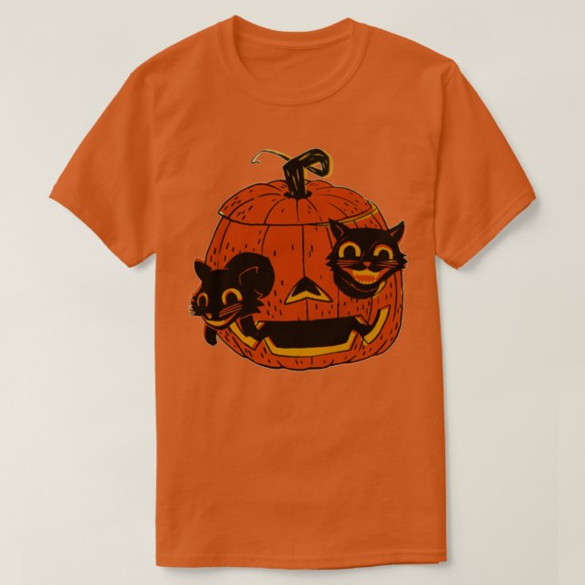 Vintage Halloween Black Cats Scaredy Cat  T-Shirt (Design Front)
