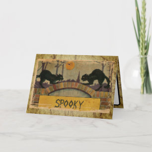 Vintage Halloween Black Cats Spooky Card