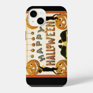 Vintage Halloween, Black Cats with Jackolanterns iPhone Case