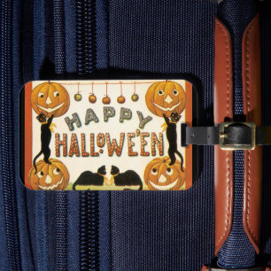 Vintage Halloween, Black Cats with Jackolanterns Luggage Tag