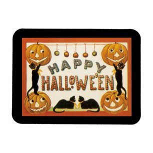 Vintage Halloween, Black Cats with Jackolanterns Magnet