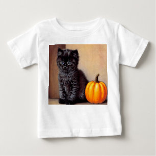 Vintage Halloween Black Kitten Illustration Baby T-Shirt