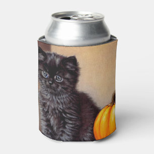Vintage Halloween Black Kitten Illustration Can Cooler