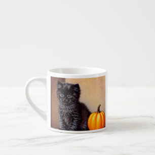 Vintage Halloween Black Kitten Illustration Espresso Cup
