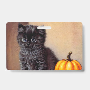 Vintage Halloween Black Kitten Illustration ID Badge