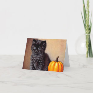 Vintage Halloween Black Kitten Illustration Invitation
