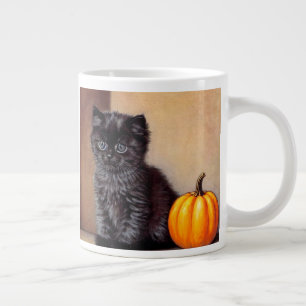Vintage Halloween Black Kitten Illustration Large Coffee Mug