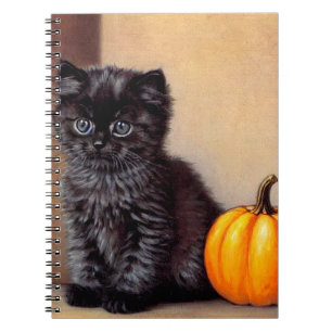 Vintage Halloween Black Kitten Illustration Notebook
