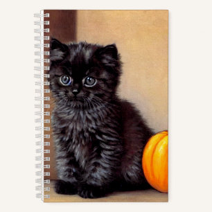 Vintage Halloween Black Kitten Illustration Notebook