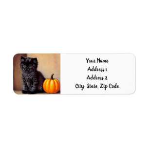 Vintage Halloween Black Kitten Illustration Return Address Label