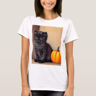 Vintage Halloween Black Kitten Illustration T-Shirt