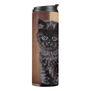 Vintage Halloween Black Kitten Illustration Thermal Tumbler