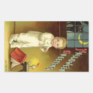 Vintage Halloween by Ellen Clapsaddle, Ghost Story Rectangular Sticker