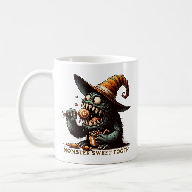Vintage Halloween Candy Monster Coffee Mug (Left)