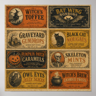 Vintage Halloween Candy Wrappers Poster