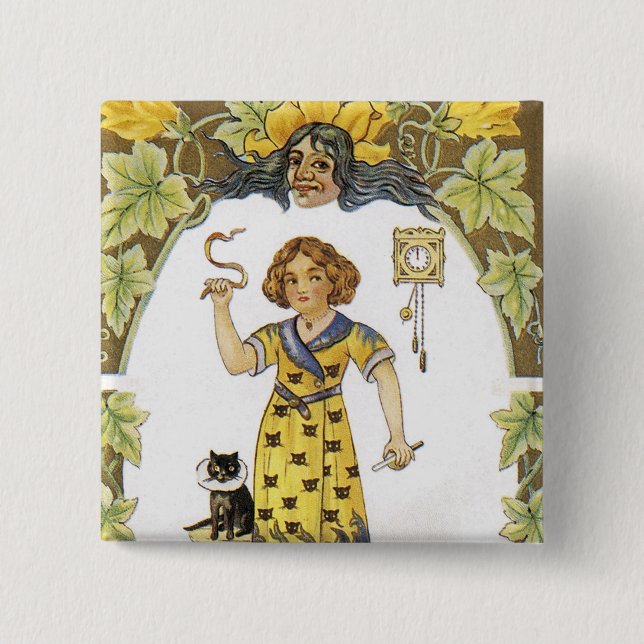 Vintage Halloween Card 15 Cm Square Badge (Front)