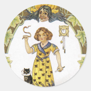 Vintage Halloween Card Classic Round Sticker