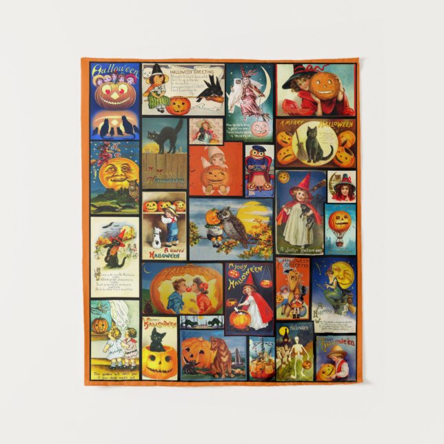 Vintage Halloween Cards Collage Tapestry (Front)