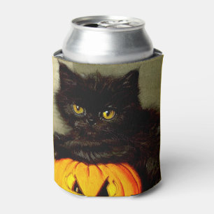 Vintage Halloween Cat and Jack-o’-lantern Can Cooler