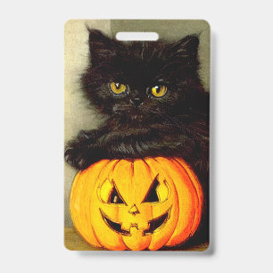 Vintage Halloween Cat and Jack-o’-lantern ID Badge