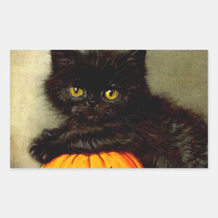 Vintage Halloween Cat and Jack-o’-lantern Rectangular Sticker