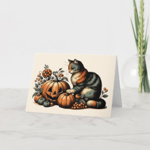 Vintage Halloween Cat and Pumpkin Card
