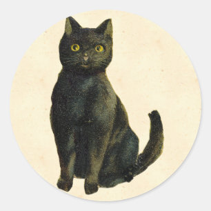 Vintage Halloween Cat Classic Round Sticker