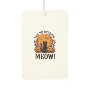 Vintage Halloween Cat Creepin Meow Engraving_1 Car Air Freshener