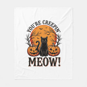 Vintage Halloween Cat Creepin Meow Engraving_1 Fleece Blanket