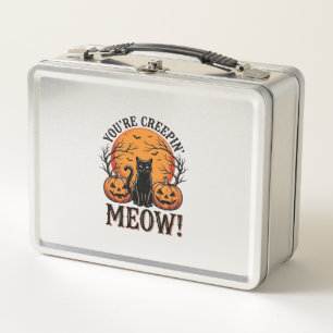 Vintage Halloween Cat Creepin Meow Engraving_1 Metal Lunch Box