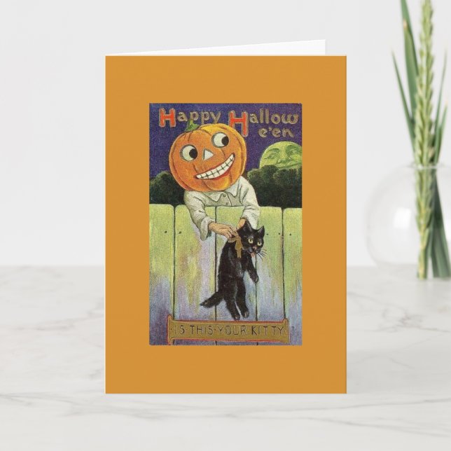 Vintage Halloween Cat Greeting Card (Front)