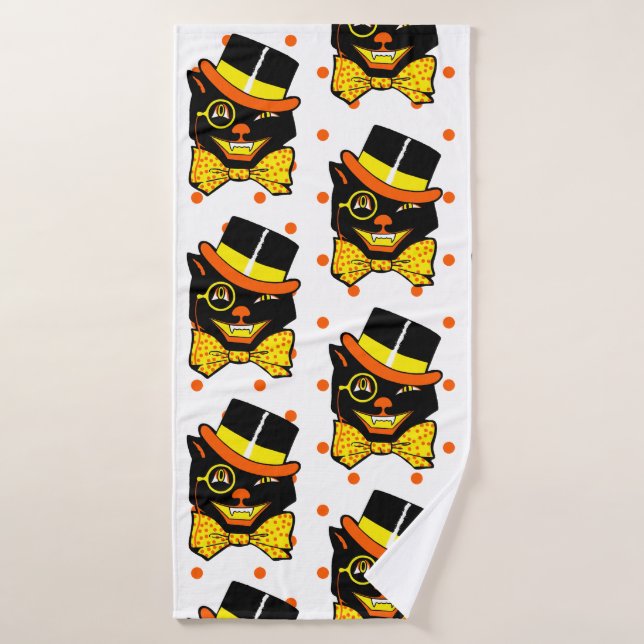 Vintage Halloween Cat in Top Hat  Bath Towel (Bath Towel)