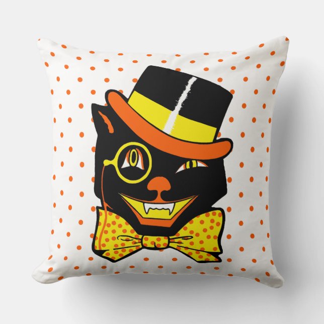 Vintage Halloween Cat in Top Hat  Cushion (Front)